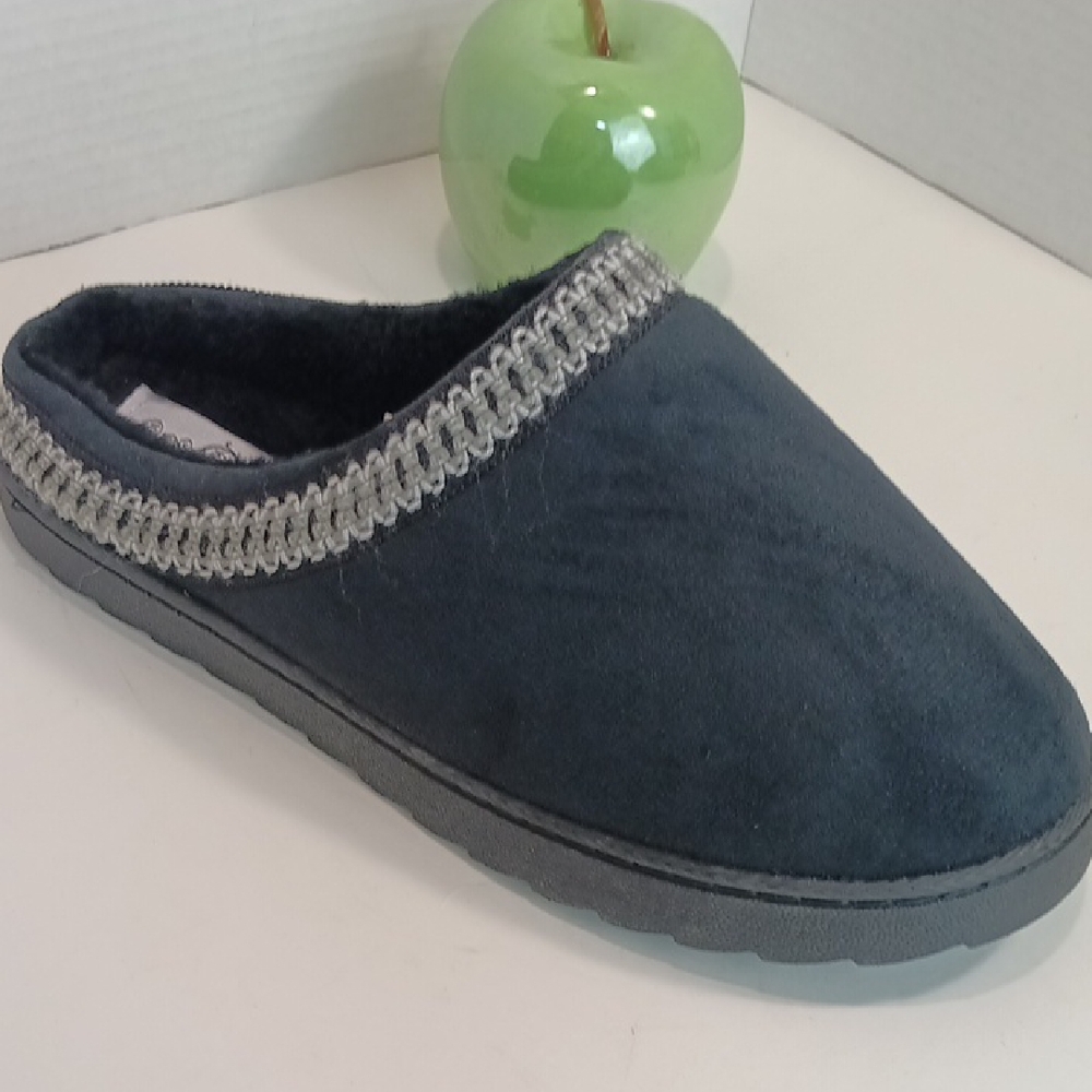 Women's Black Faux Suede Plush Clog Slippers sz 10
